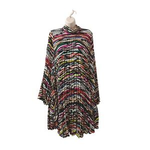 Gabrielle Union Fashion to Figure Pleated Mock Neck Bell Sleeve Shift Dress Mini